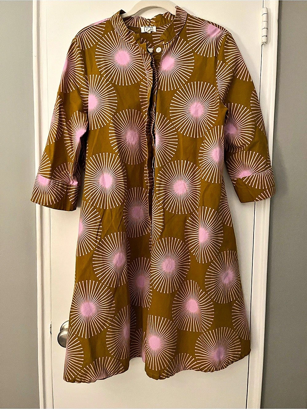 Zuri Geometric Mini Dress in Brown & Pink Size Large